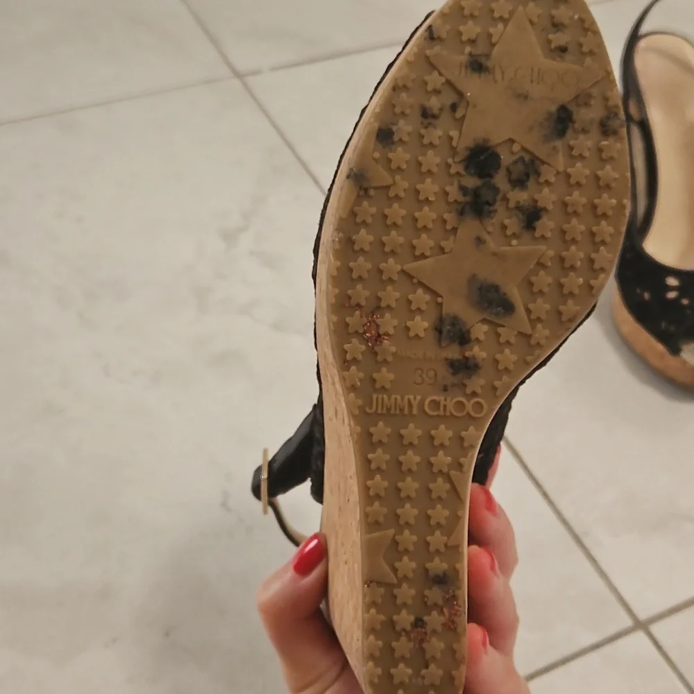 Jimmy Choo Black and Gold Wedges